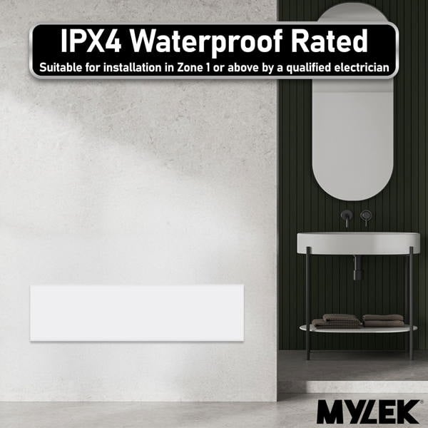 MYLEK Panel Space Heater White Low Level 1KW Eco, Smart and WiFi App Slimline Low Energy - Wall Mounted, Bathroom IPX4
