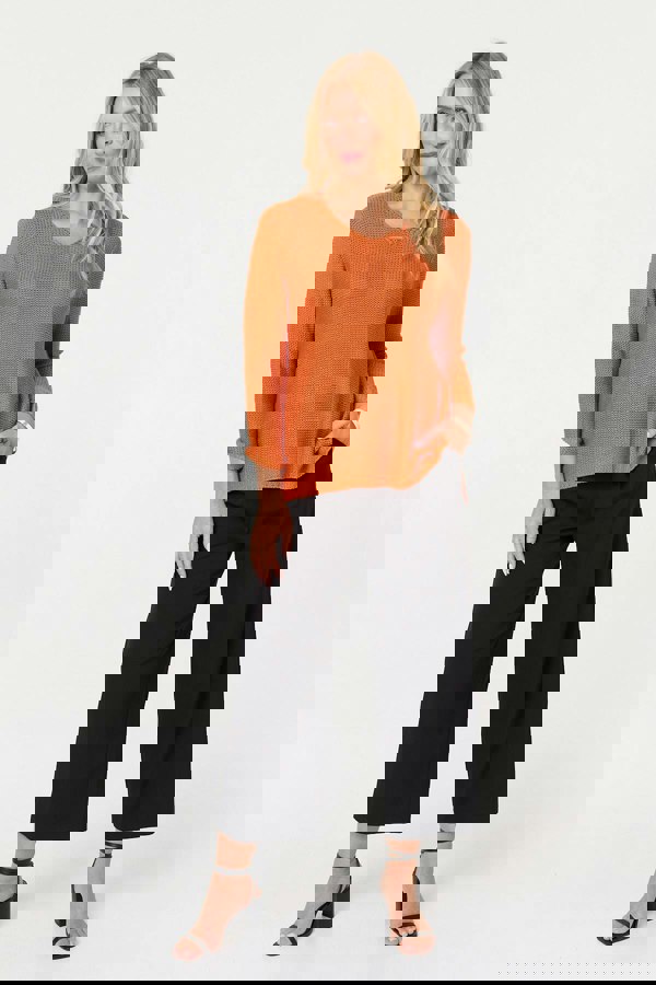 Orange | Mesh Texture 3/4 Sleeve Relaxed Top
