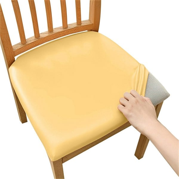 Anyhouz Chair Cover Plain Yellow Stretch Seat Cover for Home Dinning Kitchen Washable Removable