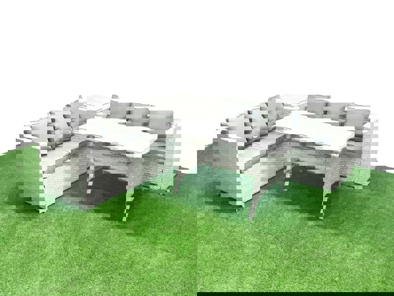 Fimous Rattan Garden Furniture Set 6 Seater Outdoor Sofa Set with Dining Table Side Table Light Grey Mixed