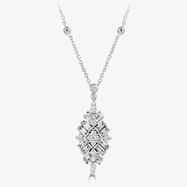 T. H. Baker 18ct White Gold 1.82ct Baguette & Brilliant Cut Diamond Fancy Drop Pendant  LG201/PA