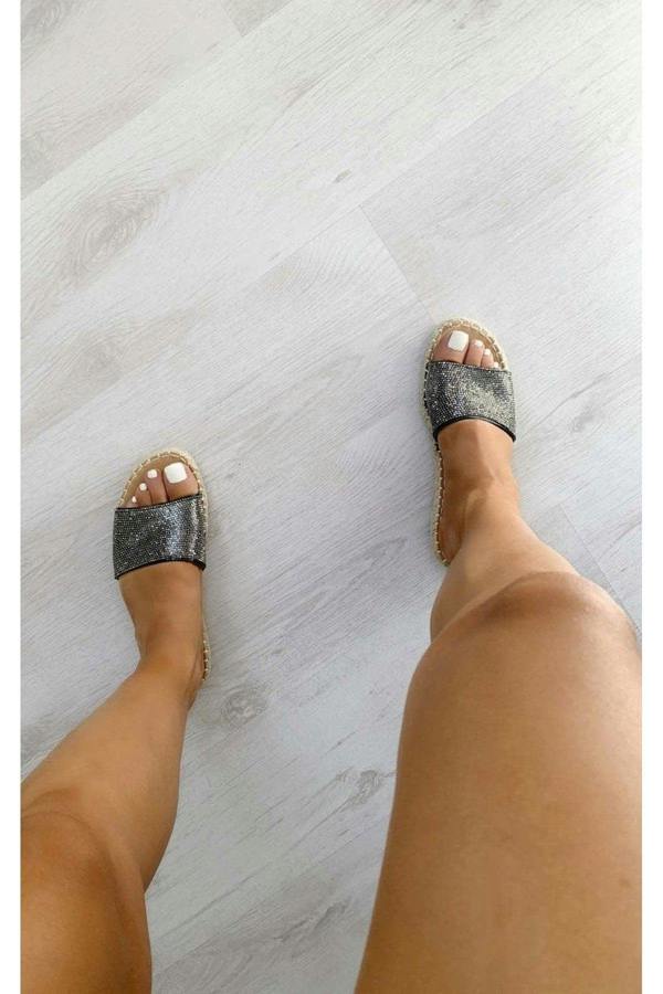Shannon Diamante Slip On Sandals - Black