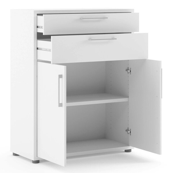Wyld Haus Dris White Wooden Bookcase 1 Shelf 2 Drawers 2 Doors