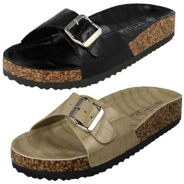 Spot On Ladies Spot On Open Toe Slip On Mule