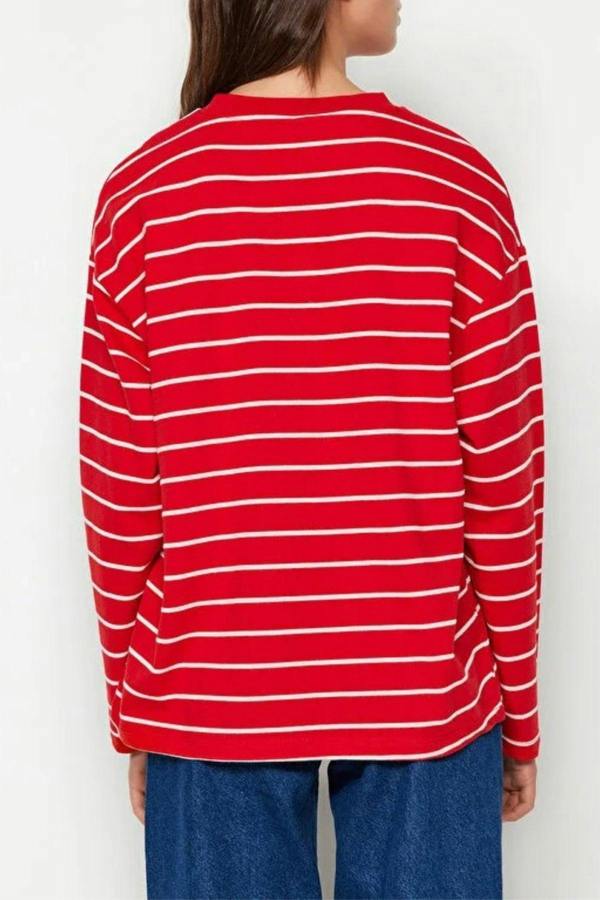 WOVCOR Striped Crew Neck Thin Knit Sweatshirt