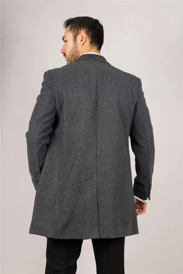 Infinity Leather Men's Notched Lapel Collar Wool Blend Grey Overcoat