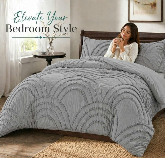 Night Zone Zara Chenille Tufted Duvet Cover Set – Textured Polyester Bedding with Pillowcases