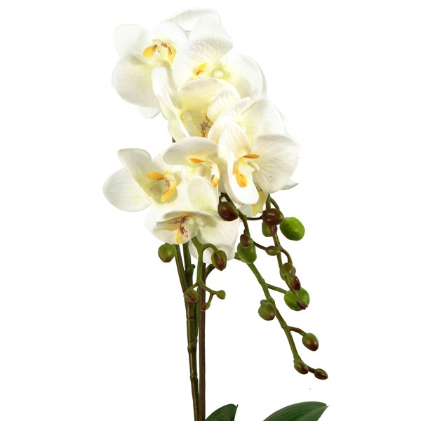 Leaf 54cm Artificial Orchid Plant - White with Gold Pot