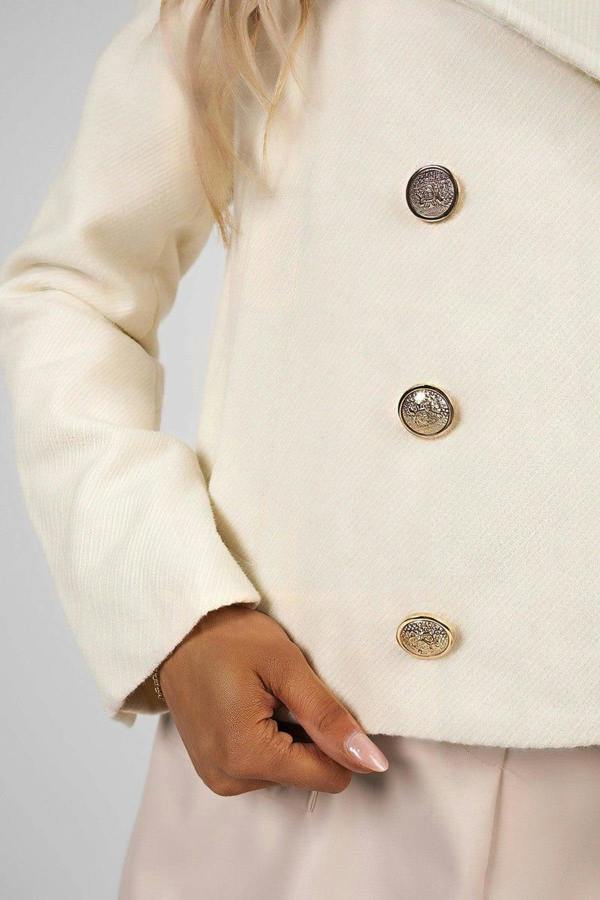Leona Cropped Double Breasted Jacket With Luxe Button Detail - Ivory