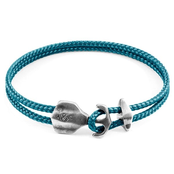 Anchor & Crew Ocean Blue Delta Anchor Silver and Rope Bracelet