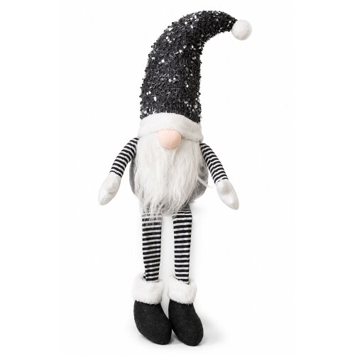 Large Grey Glam Christmas Gonk Figure, 75cm Sitting Decoration with Sparkly Sequined Hat, Soft Polyester Indoor Ornament