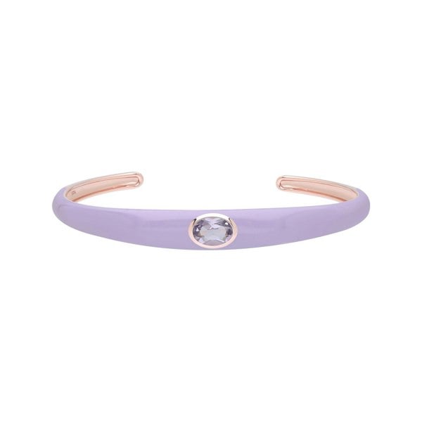Gemondo Siberian Waltz Violet Enamel & Octagon Amethyst Bangle In Rose Gold Vermeil