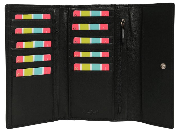 SADDLER ELLA Leather 18cm Trifold Purse - 20 Card Slots, Several Coin and Note Sections - RFID Protected