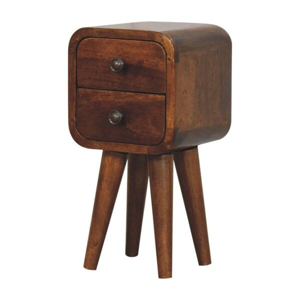 Wyld Haus Cagliari Small 2 Drawer Curved Chestnut Mango Wood Bedside Table