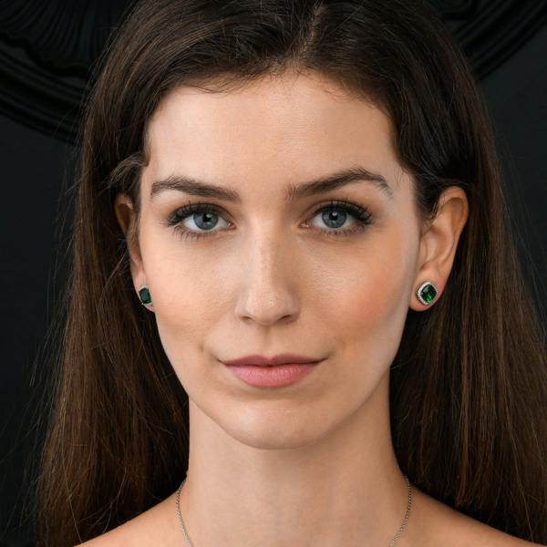 namana 925 Sterling Silver Cushion Shaped Green Halo Stud Earrings for Women