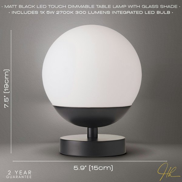 Modern Touch Dimmable LED White Globe Glass Table Lamp with Matte Black Base Image 5