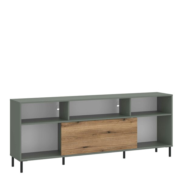 Wyld Haus Spentrup Olive Green and Natural Oak Wood Tall TV Cabinet 1 Door
