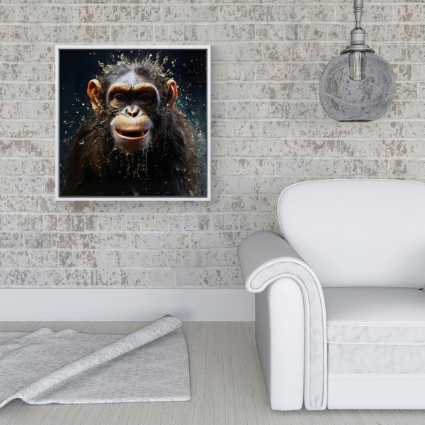 Warren Reed Realistic Monkey Face Splash Art Framed Canvas