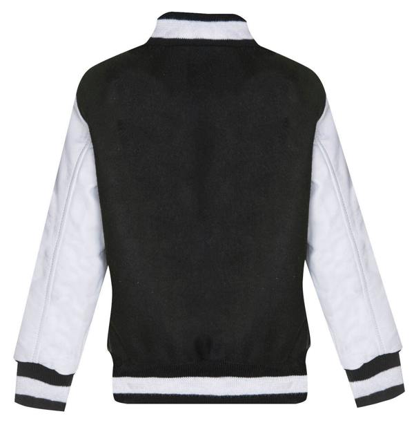 Infinity Leather Kids Varsity Black & White Bomber Jacket with Real Leather Sleeves 3-13 yrs