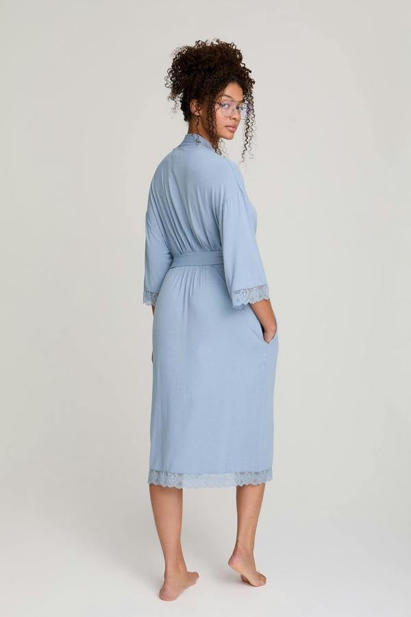Bamboo Lace Kimono Robe in Blue Mist - Wholesale - Robes