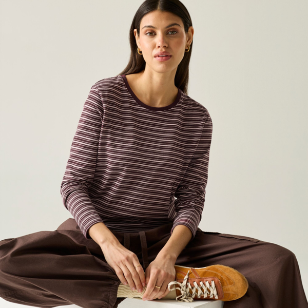 Regatta Womens Federica Stripe Long-Sleeved T-Shirt - Fig/Powder Lilac/Light Vanilla