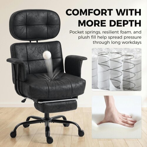 HOMCOM Office Chair, Big and Tall Desk Chair with Footrest, 182kg, Black