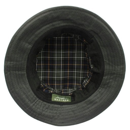 Heather Hats & Accessories Water Resistant Waxed Cotton Bucket Hat, Checked Cotton Lining, Outdoor Wear, Olive
