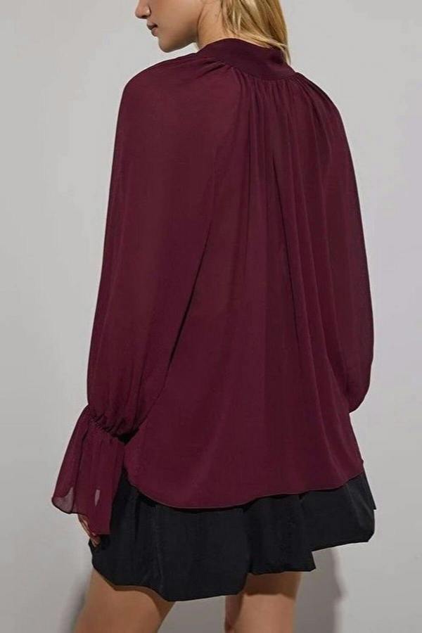 WOVCOR Unlined Woven Party Blouse with Neck Tie Detail