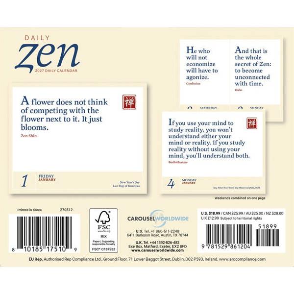 Daily Zen Desk Calendar 2027, Desk Calendars, Day To View, Lifestyle, Gift
