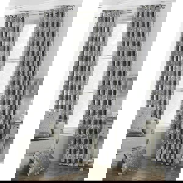 Riva Home Verona Velvet Style Eyelet Curtains - Silver