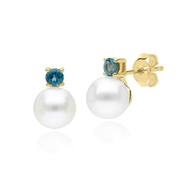 135E1817019 Modern Pearl & Topaz Stud Earrings in 9ct Yellow Gold 1