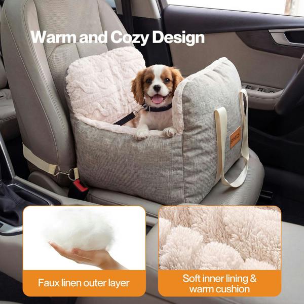 Skylos Dog Car Seat Safe Booster Bed Small Pets Travel Carrier Washable Beige