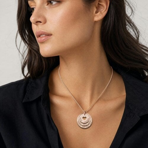 Christopher James of London 9ct Rose Gold Plated Two Disc Cut Out Heart Personalised Family Necklace