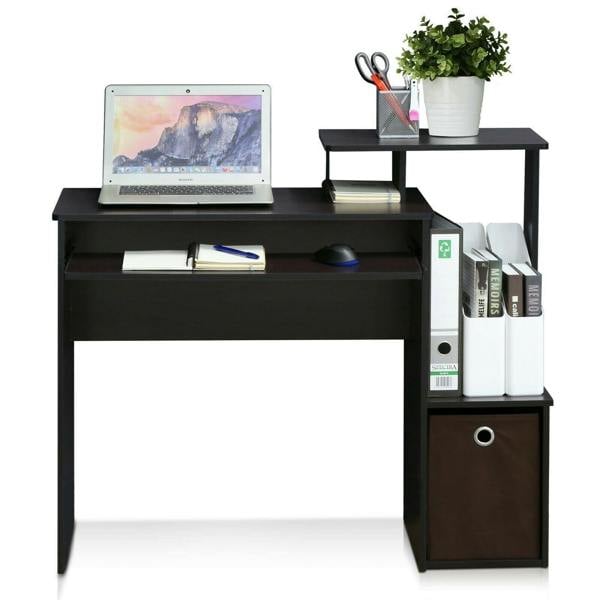 WALPLUS Econ Multipurpose Home Office Computer Writing Desk w/Bin, Dark Walnut | Modern Desk Designed for Contemporary Interiors | 12095DWN