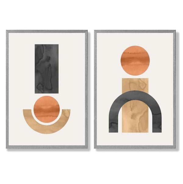 Sage Green Geometric Pineapple Fruit Set of 2 Art Prints with Light Grey Frame