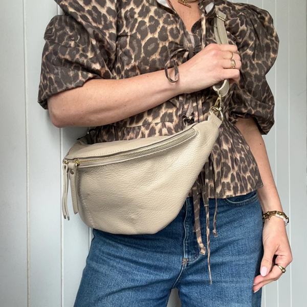 Scott-Samuel Large Leather BumBag / Sling Bag (Exposed Zips)
