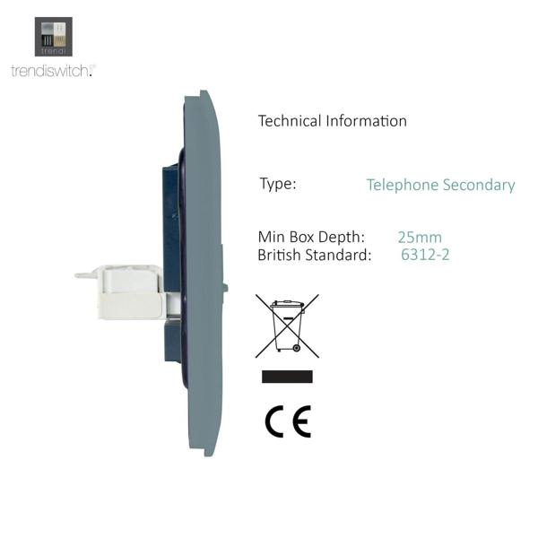 Trendi Switch 2 Gang Female TV Co-Axial & Telephone Slave Sockets in Cool Grey