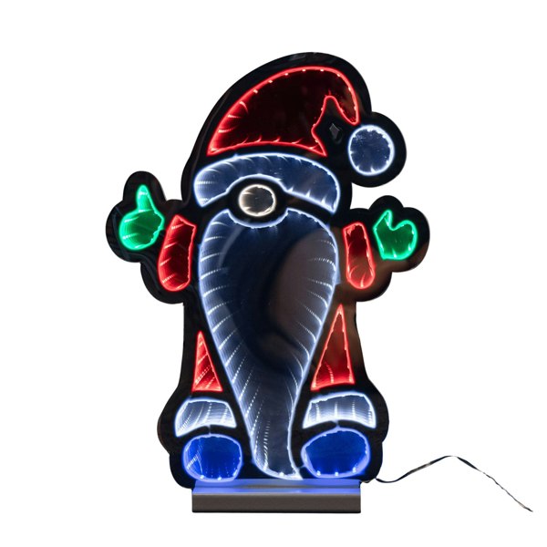 Samuel Alexander 40cm Light up Standing Gnome Christmas Infinity Decoration on Wooden Base with LEDs