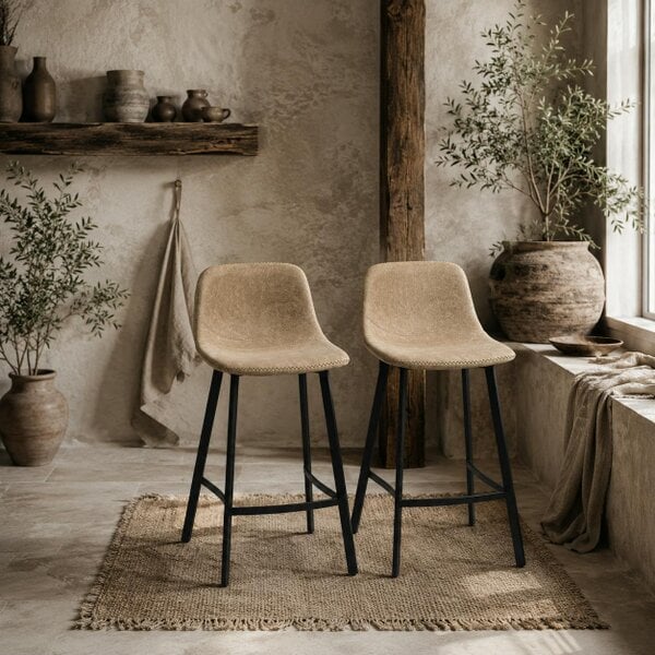 Wyld Haus Panato Set Of 2 Light Brown Faux Leather Dining Bar Stools