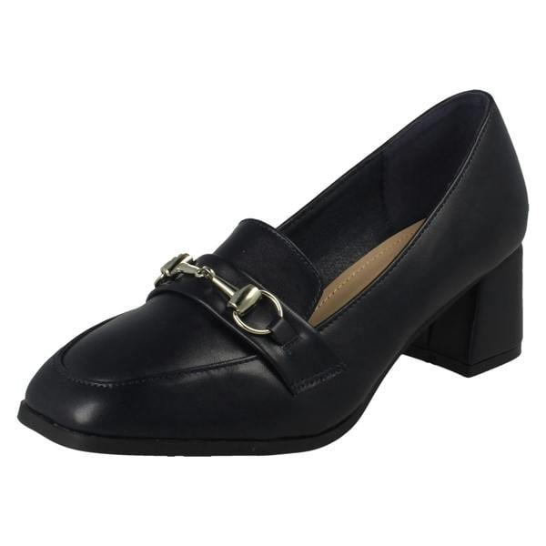 Spot On Ladies Spot On Buckle Detailed Slip On Mid Heel Court Shoe F90154
