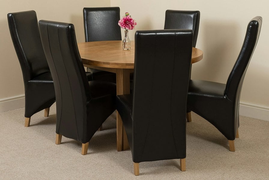 That's Furniture Edmonton Round Extendable Oak Dining Set with Lola Leather Chairs