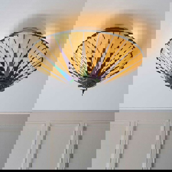 Tiffany Glass Semi Flush Ceiling Light Large Round Cream Inverted Shade i00041 Loops