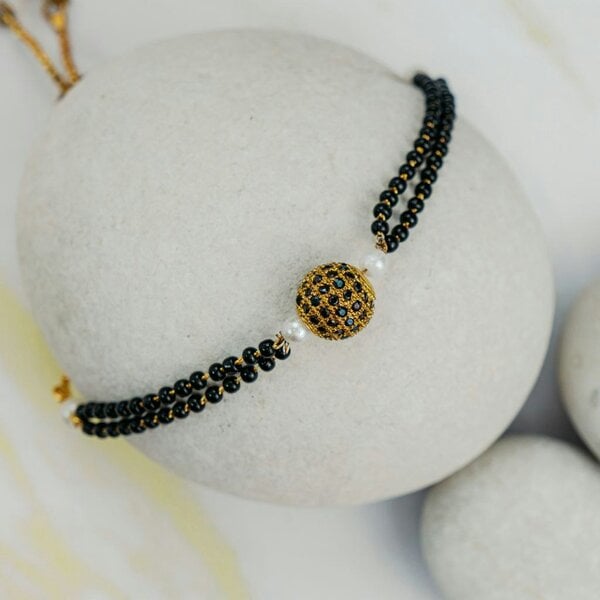 The Colourful Aura Indian Gold Plated Black Bead Everyday Mangalsutra Minimalist Nazaria Bracelet
