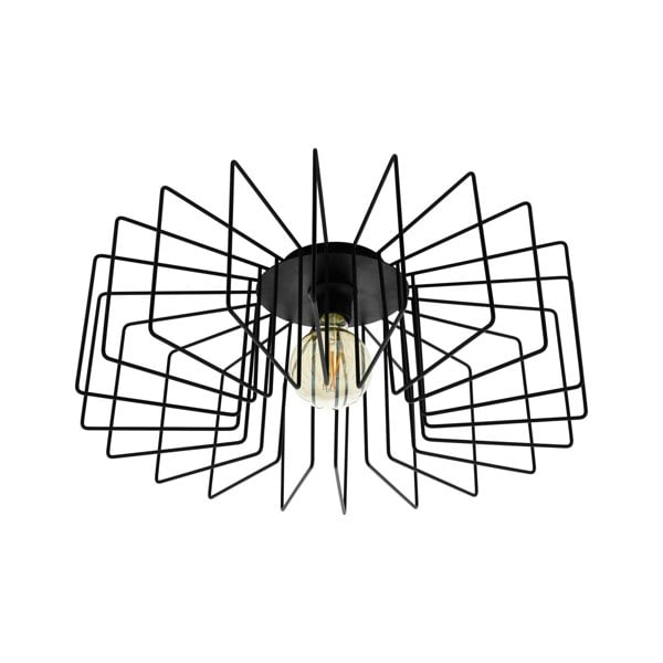 Flush Ceiling Light Colour Black Open Wire Square Frame Modern Bulb E27 28W Loops