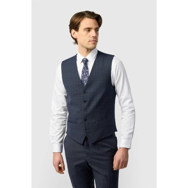Ted Baker Slim Fit Performance Navy Textured Check Waistcoat