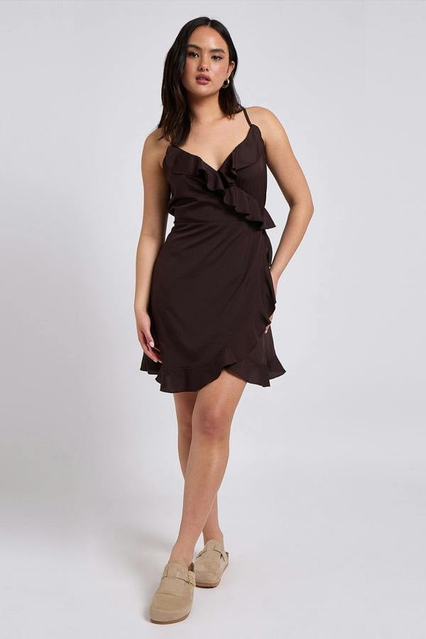 Urban Bliss Brown Cami Woven Frill Tea Dress