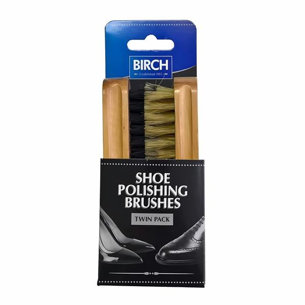 BIRCH Twin Pack Shoe Brush Medium - For Application & Buffing 17cm