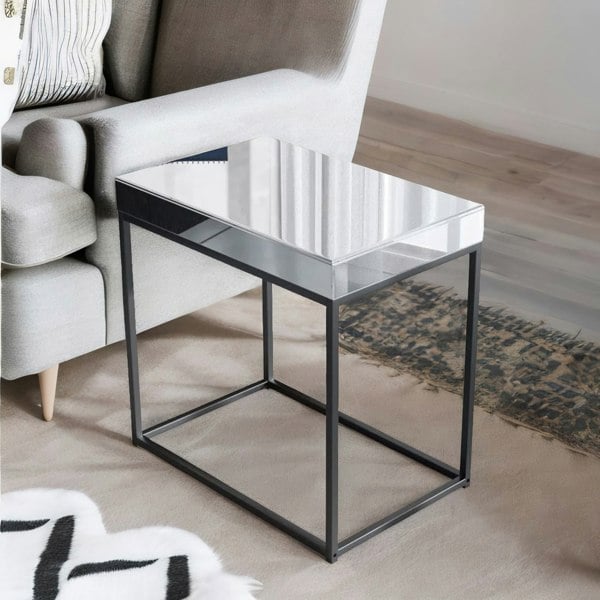 Rafaelo Mobilia Narrow Mirrored Side End Nightstand Table Black