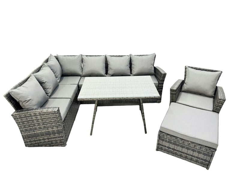 Fimous 8 Seater High Back Rattan Garden Furniture Set Corner Sofa With Oblong Dining Table Footstool With Arm Chair