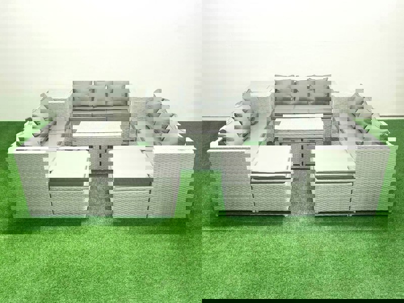 Fimous Outdoor Rattan Garden Furniture Set with Grey Cushions Luxury 14 Seater with Coffee Table and Side Table For Conservatory,Patio